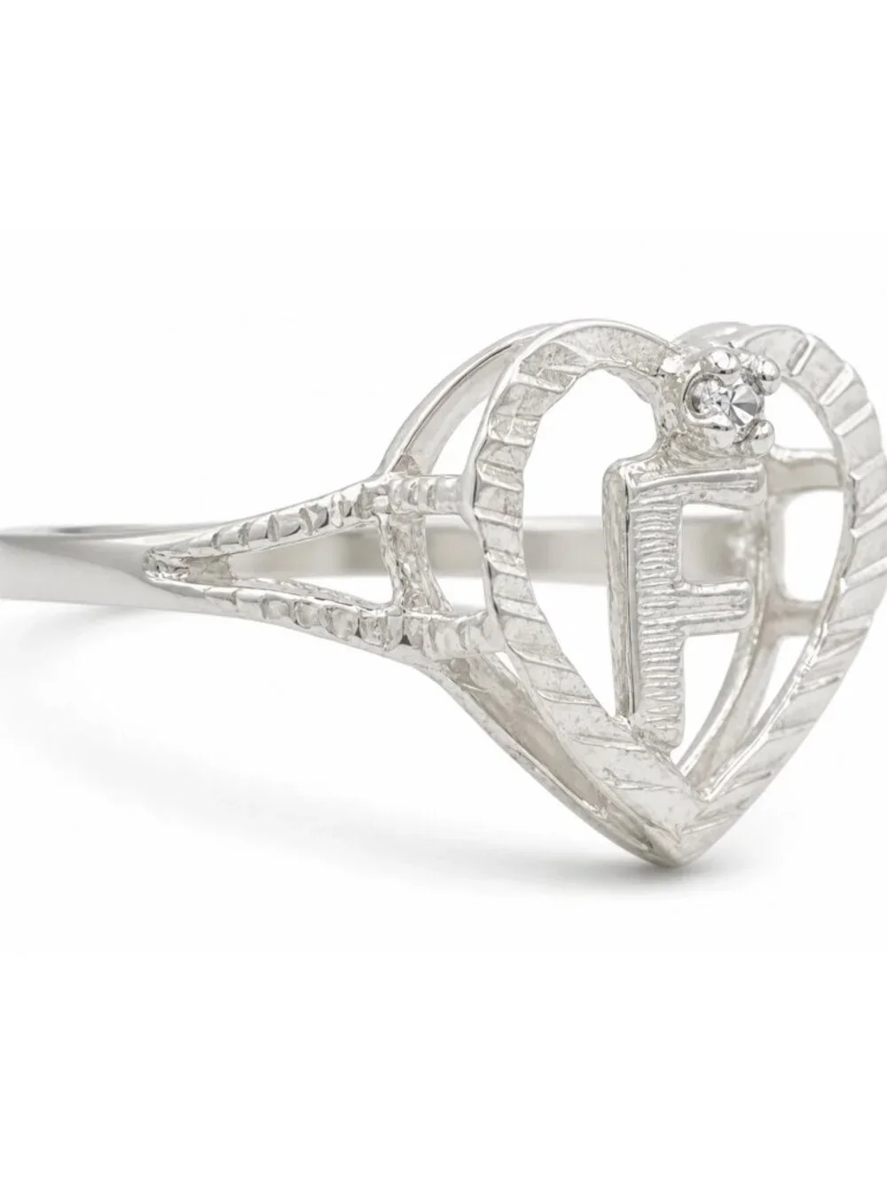 Genuine Diamond Initial F Ring Solid .925 Sterling Silver